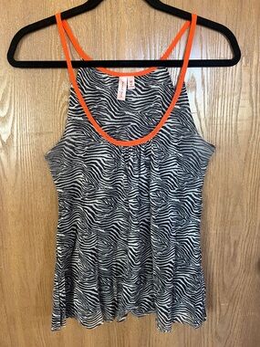 Sweet Pea Black-and-White Zebra Tank with Orange Trim
